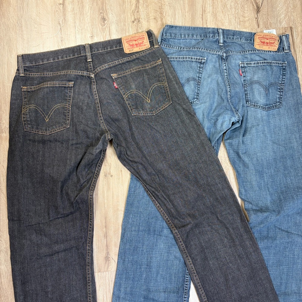 Lot of 2 Levis 514 Jeans Mens 34x34 Blue Straight Fit Dark Medium Wash